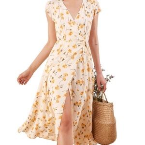 Reformation Floral Wrap Dress with Orange Flowers